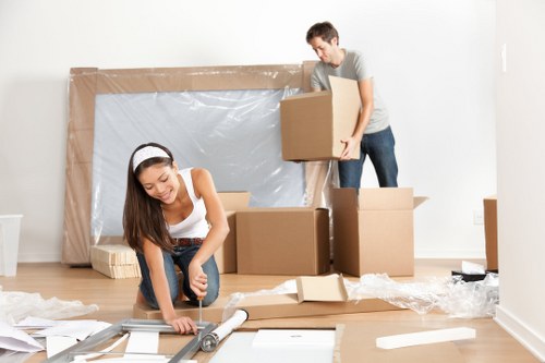 Household furniture and boxes being prepared for relocation in Romford