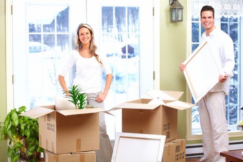 Prepared office equipment and boxes ready for relocation in Romford
