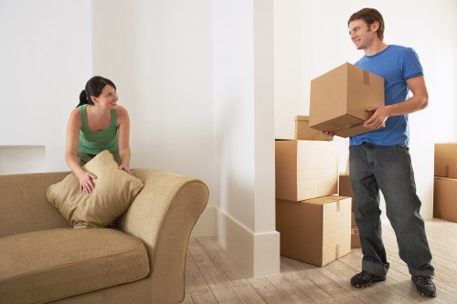 Furniture and boxes arranged for a house move in Romford